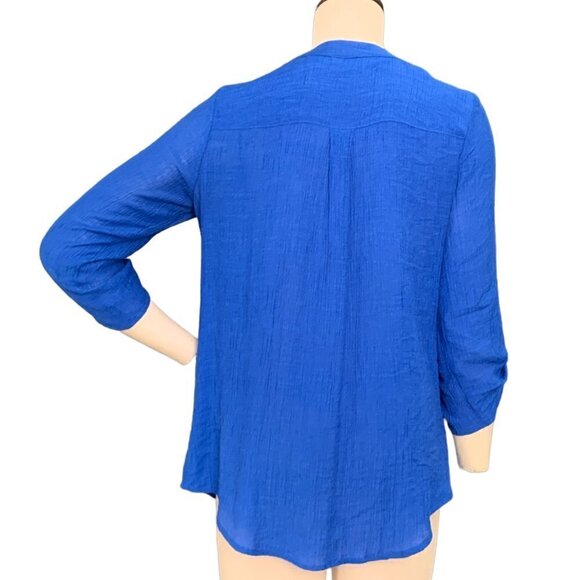 I.N. Studio Button Front Top Roll Tab Sleeve Sz M Blue #106B - Picture 5 of 8